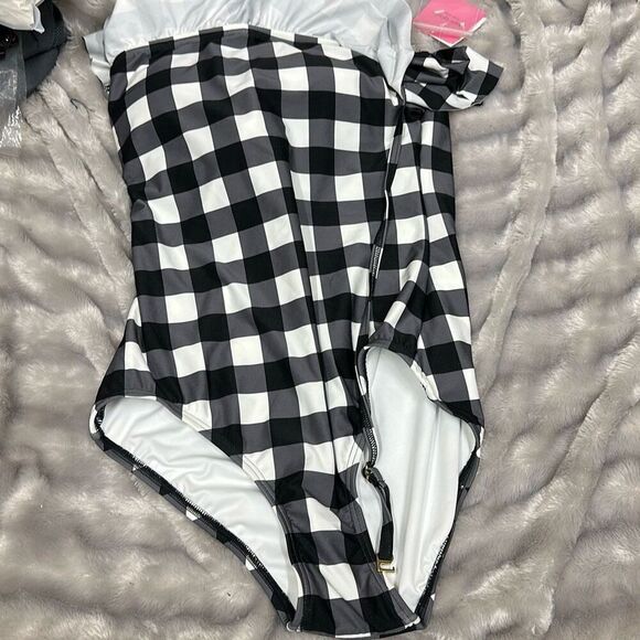 Kate Spade New York BLACK Ruffle Bandeau One-Piece Swimsuit US Medium - Picture 2 of 3